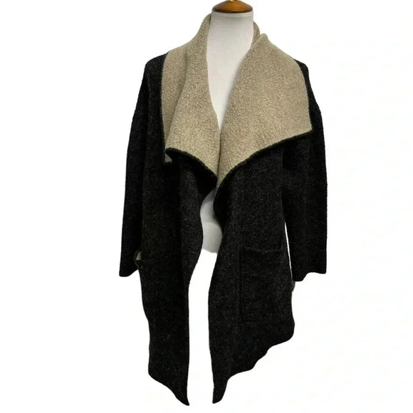 Zara knit coatigan waterfall drape dark gray and cream size small 4/6 - Picture 2 of 8